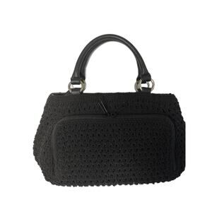 STRADA Black Woven Crochet Knit Satchel Purse Bag Handbag Tote